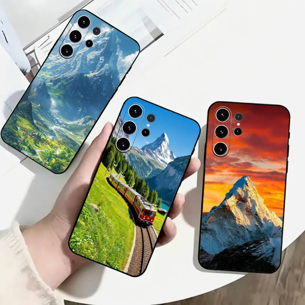 Natural M-Mountains Scenery Phone Case For Samsung S25,S24,S21,S22,S23,S30,Ultra,S20,Plus,Fe,Soft Silicone Black Cover