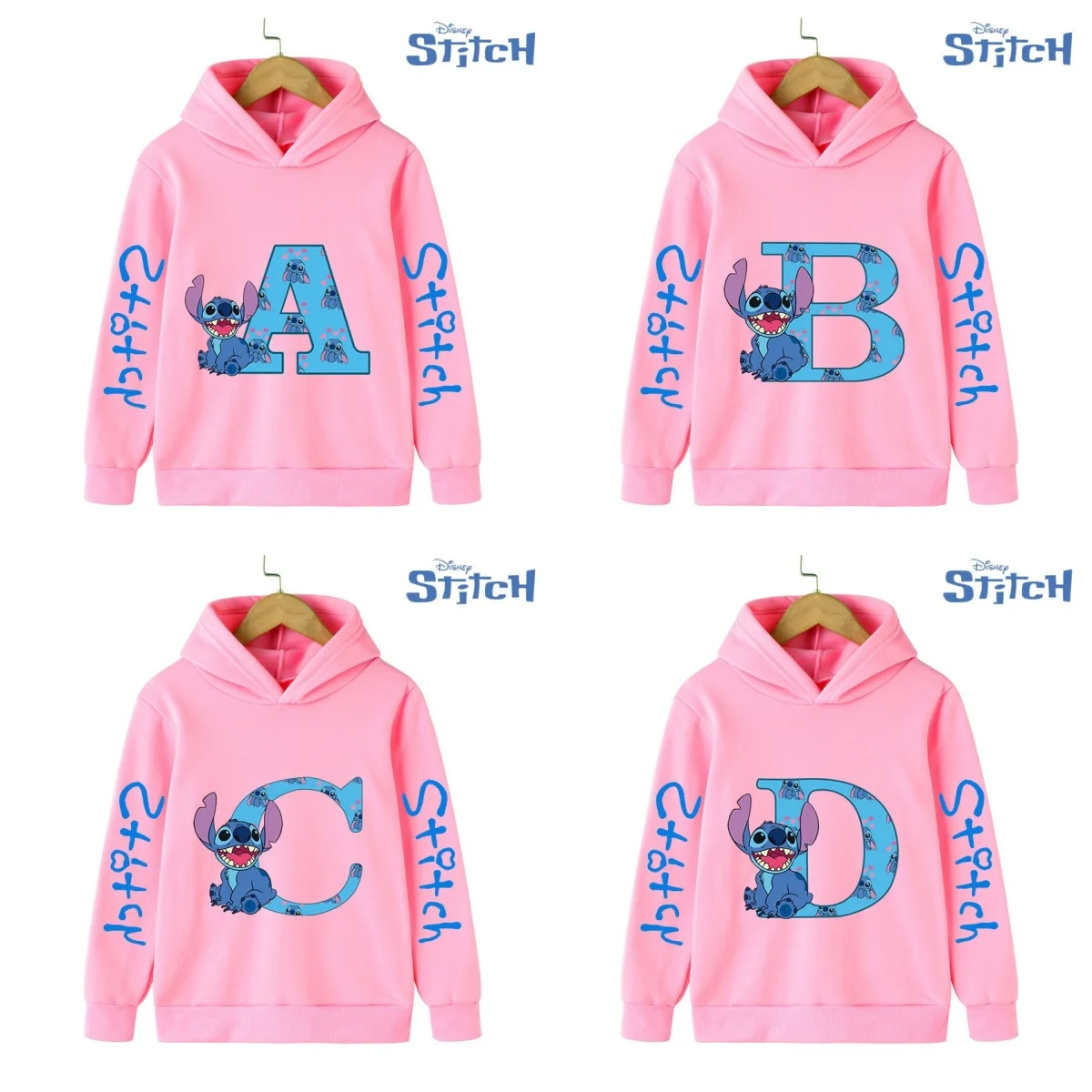 

Stitch Letter ABCD Kids Hoodies Cartoon Casual Comfortable Loose Long Sleeve Girls Tops Sweatshirts Boys Coat for Autumn Winter