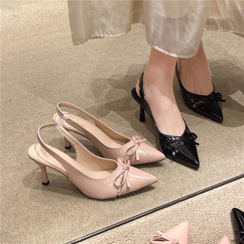 

Women's Patent Leather One Strap Stiletto Sandals Summer New Pointed Toe Shallow Mouth Non-Slip High Heels