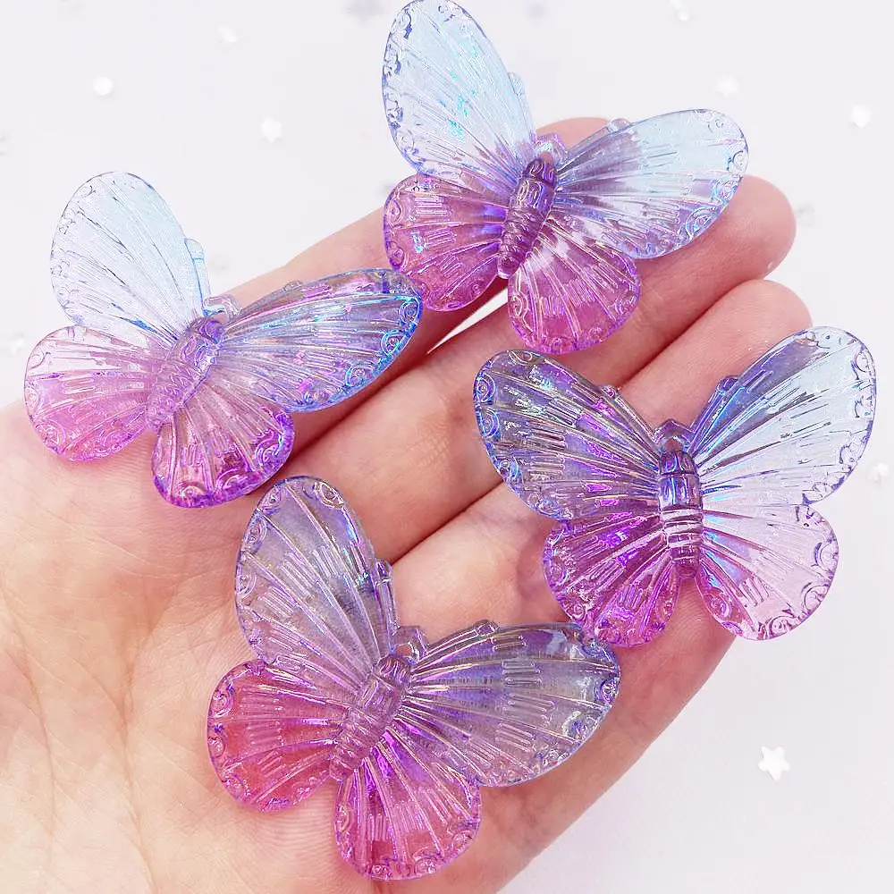 10pcs AB Resin 31*41mm Bling Colorful Clear Butterfly Flatback Rhinestone 1 Hole Ornaments DIY  Wedding Applique Craft SL690