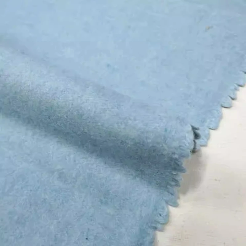 

High End Light Blue Pure Wool Fabrics Solid Color Composite Tweed Designer Coat Jacket Vest Clothing Handmade DIY Sewing Fabric