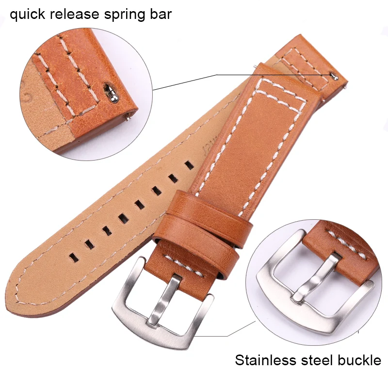 Genuine Leather Watch Band Strap Quick Release Vintage Watchband Metal Buckle Wristband Belt Accessories 18mm 20mm 22mm 24mm