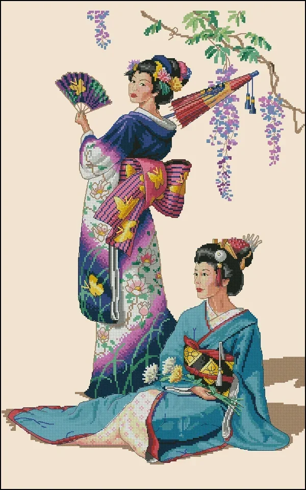 Amishop Top Quality Beautiful Lovely Counted Cross Stitch Kit Jewels Of The Orient Japanese Woman Lady Girls Dim 03898 3898