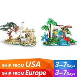 MOC Creative Expert African Grassland Building Blocks Cute Animal Lion Rhino Deer Zoo Model Bricks Gift Toys for Adults Kids