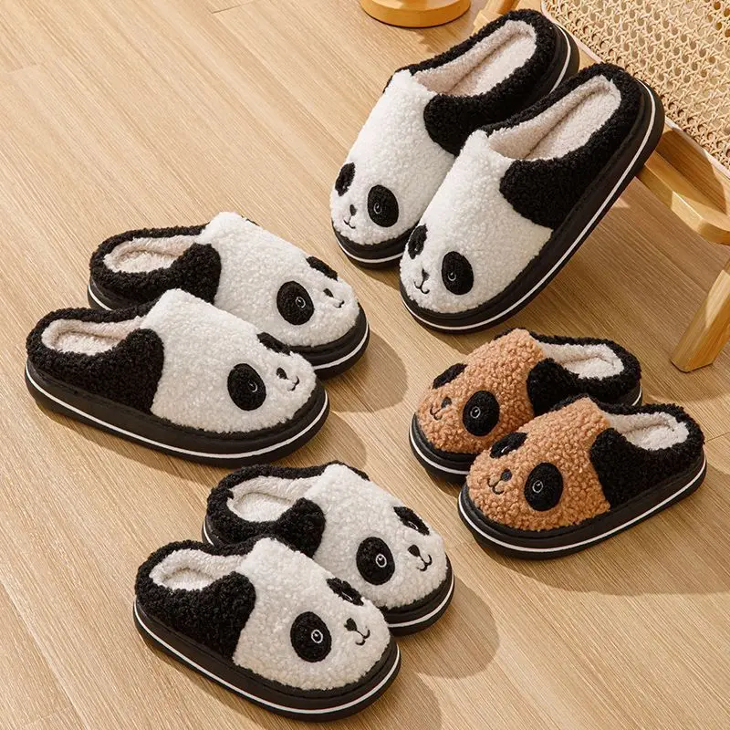 Winter Cute Panda Women Men Cotton Slippers Parent-child Cotton Shoes Plush Plush Thick Bottom Indoor Non-slip Warm Cotton Shoes