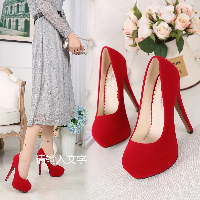 2024 High Heels Platform Pumps 14cm Sexy Ladies Party Red Stiletto Heels 4cm Waterproof Women\'s Shoes Size 46 Round-Toe Fashion