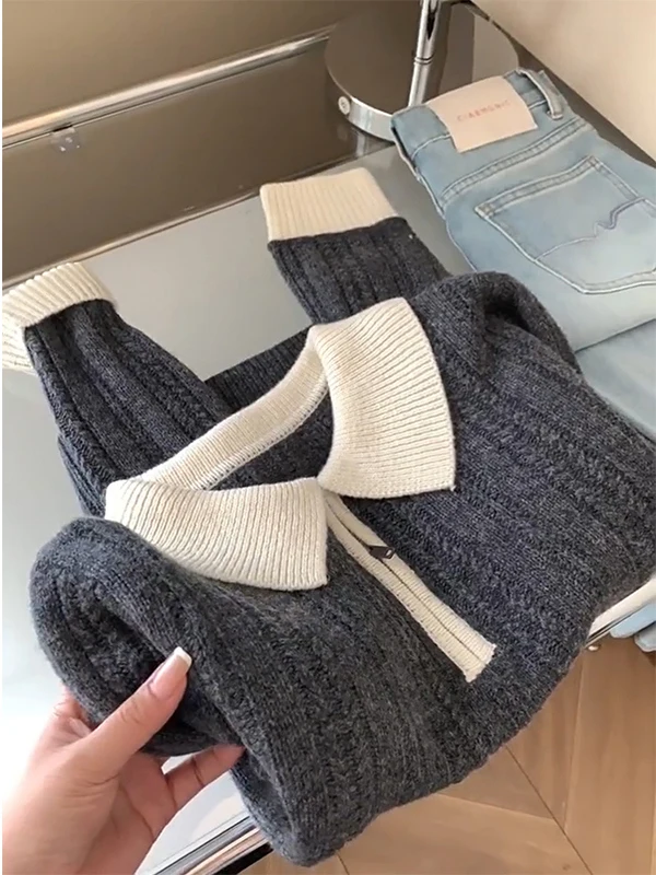 

Синий сладкий кукольный воротник, длинный вязаный топ све, женский осенне-зимний новый модный верхняя одежда, теплая излучающая одежда