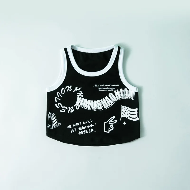 Girls Hip Hop Dance Costume Children Letter Print Black Vest Top Binding Skirt Kids Jazz Street Performance Clothes