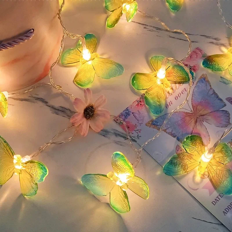 10/20LED Butterfly Lights String Battery Outdoor Fairy Night Lamp Room Garland Curtain Girls Brithday Wedding Party Decoration