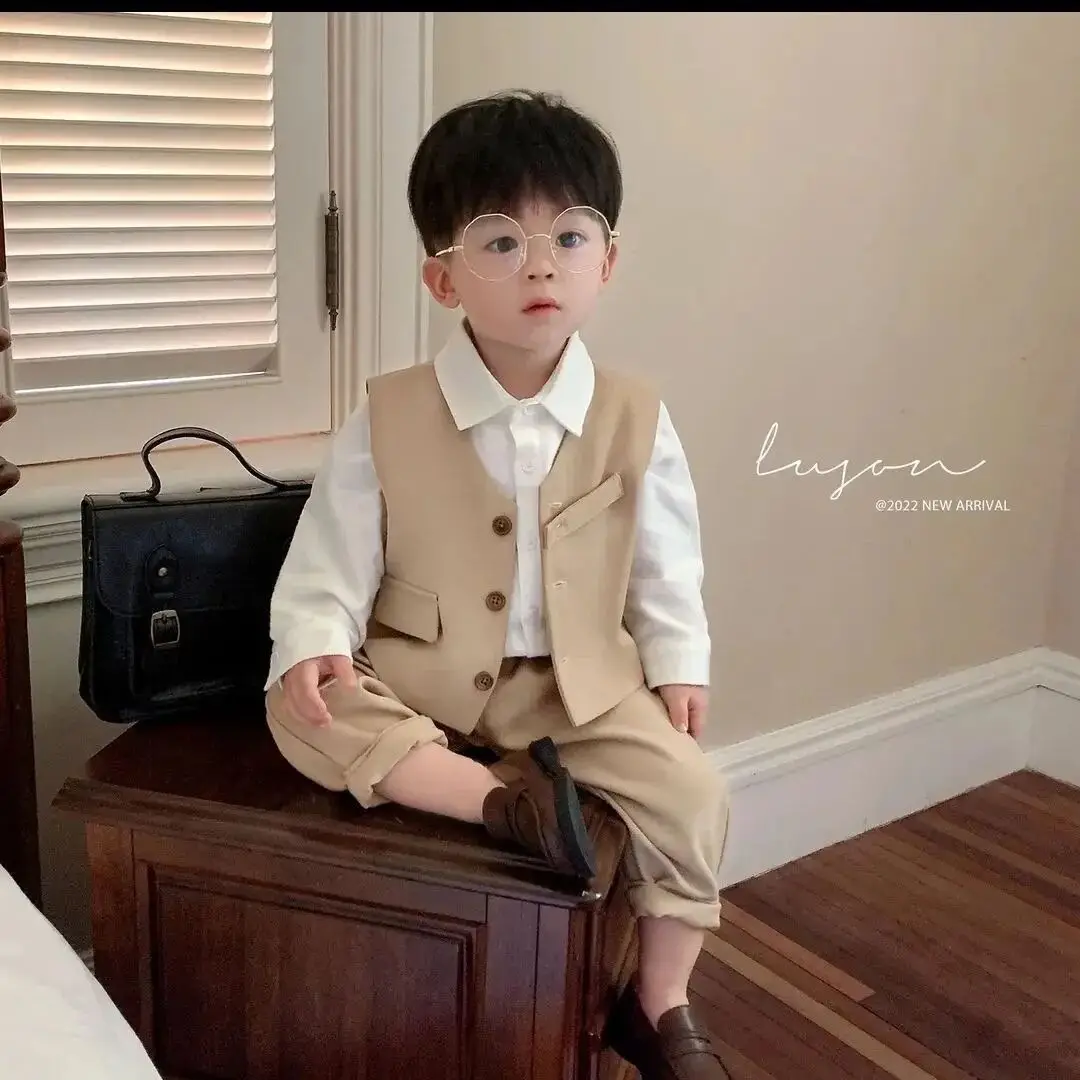 

Boys Suit Spring Autumn New Kids Clothes Casual Waistcoat and Shirt and Pants Three Piece Set Turn-down Collar Children Jackets