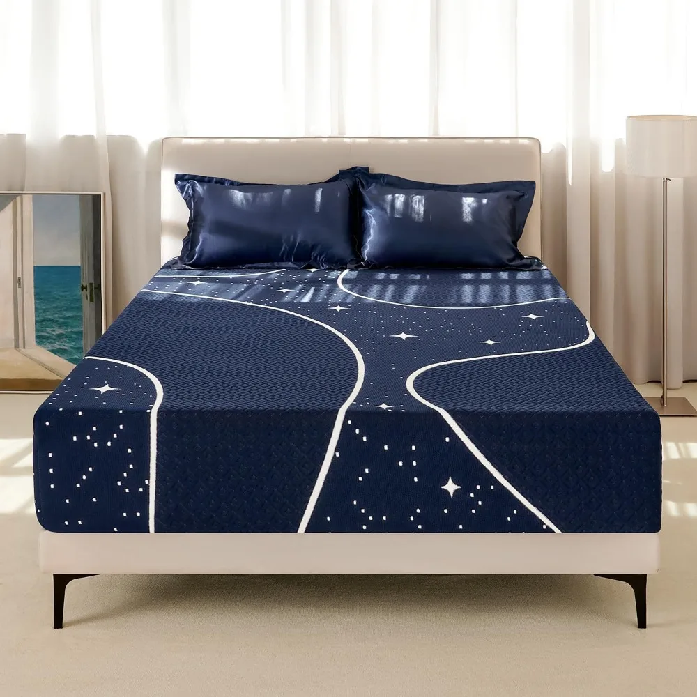 

King Mattress, 14 Inch Hybrid, Gel Memory Foam And Pocketed Coils, Medium Plush, Blue
