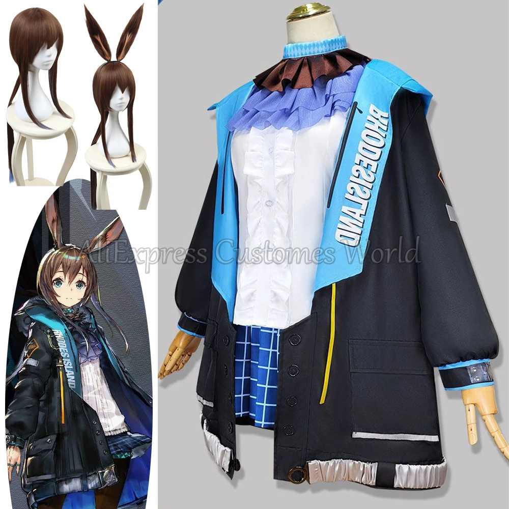 Game Arknights Amiya Cosplay Costume Jacket Amiya Cosplay Full Set Wig JK Uniform Rhodes Island Cosplay Women Halloween Headwear