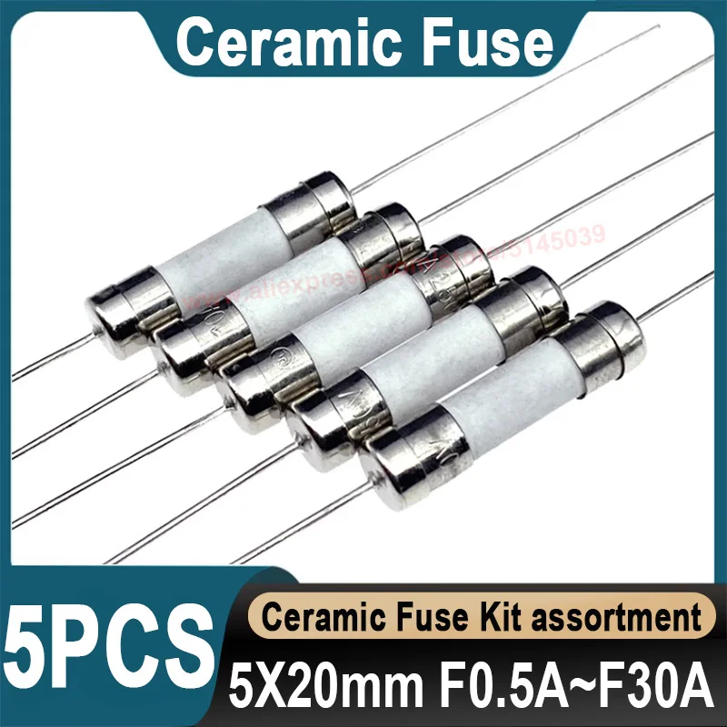 5PCS Ceramic Fuse Kit Assortment Fast Blow 5*20mm 250V 1A 2A 2.5A 3.15A 4A 5A 6.3A 8A 10A 12A 15A 16A 20A 25A 30A Ceramic Fuse