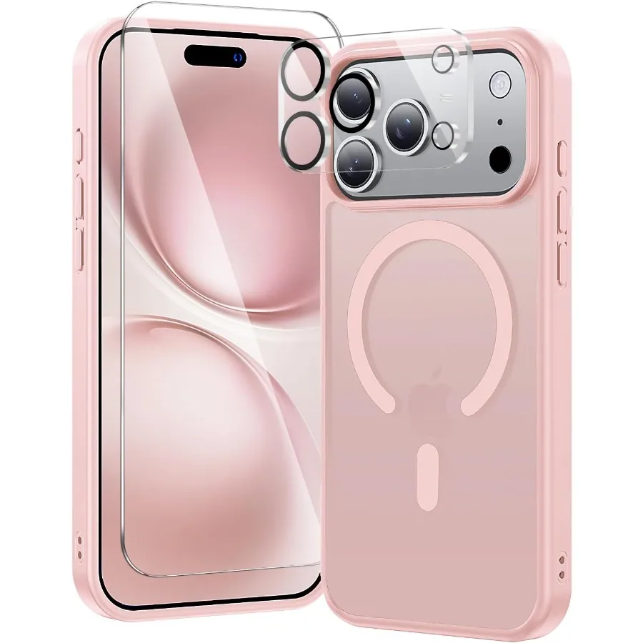 

3 in 1 Protective Case for iPhone 17 Pro Max with Matte Pink Finish Compatible with MagSafe Includes Screen Protector and Camer