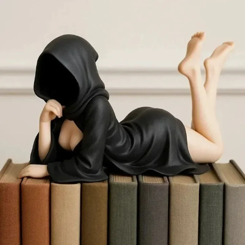 Mysterious Masked Lady Statue Gothic Decor Resin Figurine Handcrafted Desktop Ornament Fireplace Shelf Entryway Home Decor
