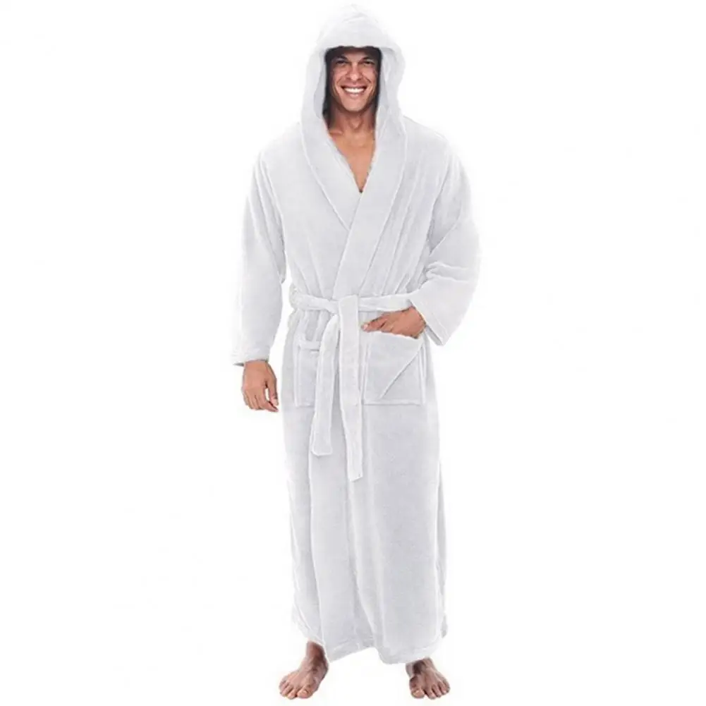 Plush Bathrobe Luxurious Men\'s Hooded Bathrobe with Adjustable Belt Ultra Soft Absorbent Male Robe with Pockets for Ultimate