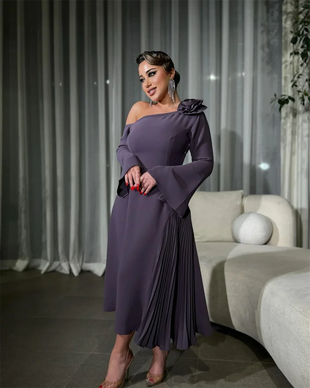 Evening Gown Formal Prom Dress   Saudi Arabia  Dearin Asymmetrical A-line Ankle Length Skirts 3D Flower Bespoke Oc