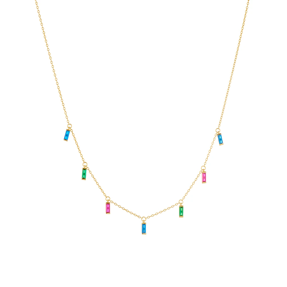 

Ожерелье из стерлингового серебра 925 пробы с геометрическим радужным цирконием для женщин, минималистичный стиль Ins, многослойная цепочка на ключицу