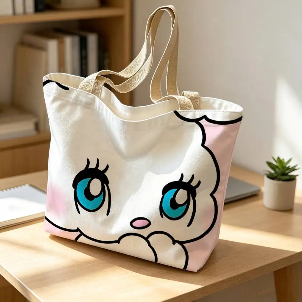 E-Esther Bunny Pink Canvas Tote Bag Spacious Shoulder Bag with Zipper Closure and Classic for Work
