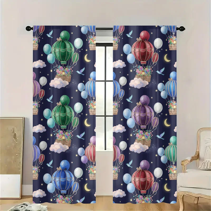 Whimsical Hot Air Balloon Cloud Pattern Curtain Panel Window Drape Decorative Romantic Sky Theme Lightweight Kitchen Bathroom Ho