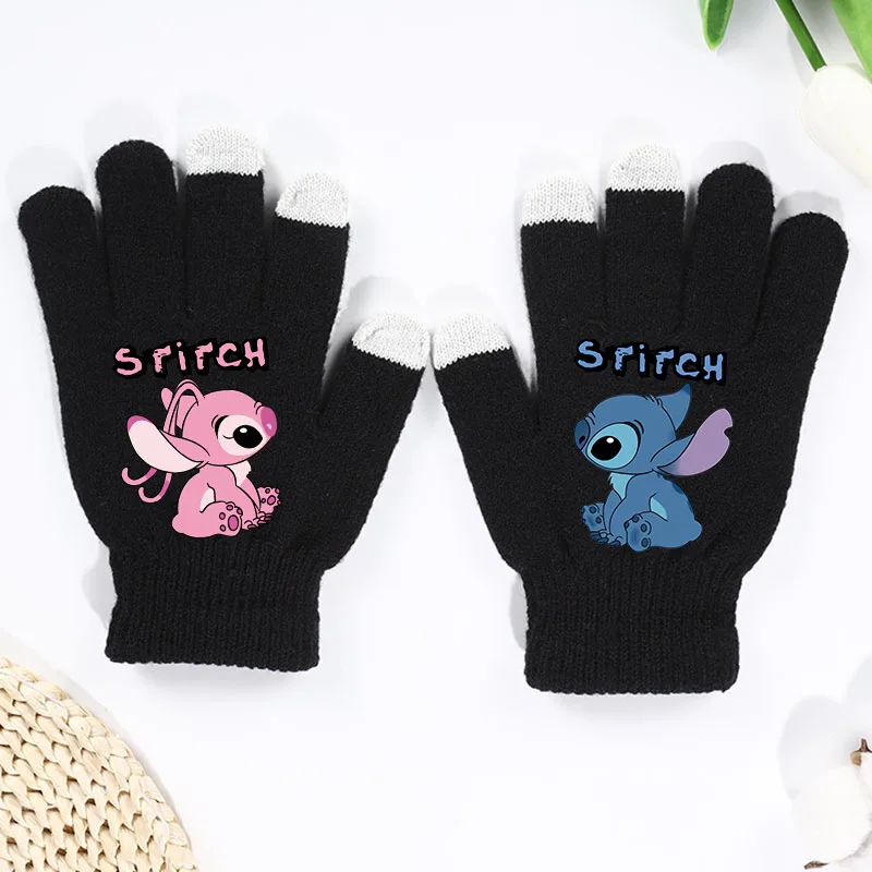 Kawaii Lilo & Stitch Angel Półrękawiczki Jesień Zima Ciepłe Rękawiczki Rozciągliwe Rękawiczki Robocze dla Kobiet i Mężczyzn Rękawiczki Akcesoria