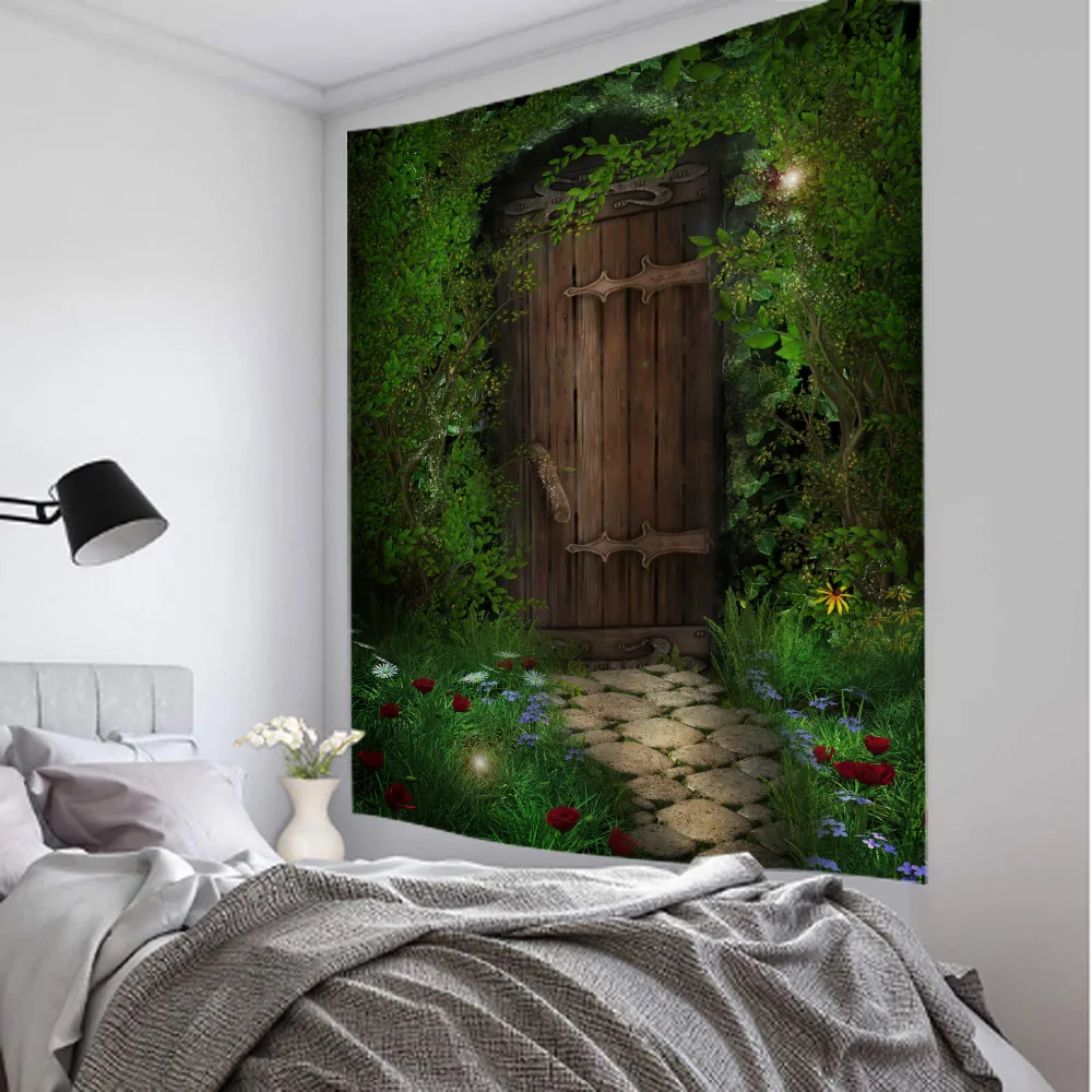Gothic forest tapestry, psychedelic room background fabric, home aesthetic art decoration, dreamy decoration for living room