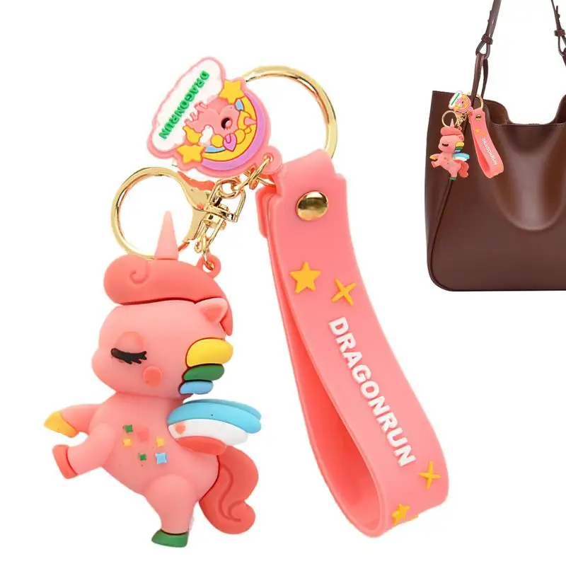 Horse Shape Key Chain Rainbow Animal Keychain Lanyard Wristlet Backpack Accessory Animal Key Ring Doll Pendant Keychain Toy For