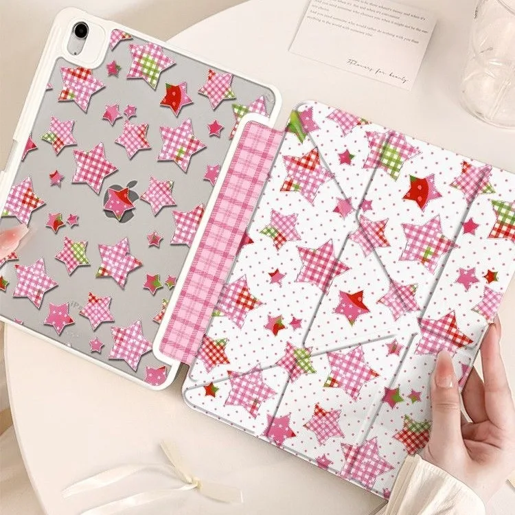 Grid Pattern Star Dot Print Pen Slot Tablet Case For iPad 2026 Air 8 7 6 4 3 2 1 Pro 2024 11in 12th 11 10 9 8 7 6 5th Cover