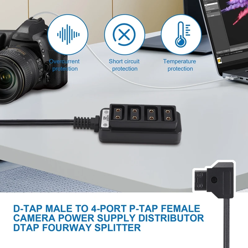 D-Tap Male To 4-Port P-Tap Female Camera Power Supply Distributor DTAP Fourway Splitter