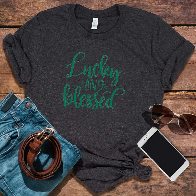 Lucky Blessed Graphic Tees Harajuku Tee 90s Print Casual 2022 Women St Patrick's Day Shamrock Graphic T Shirts