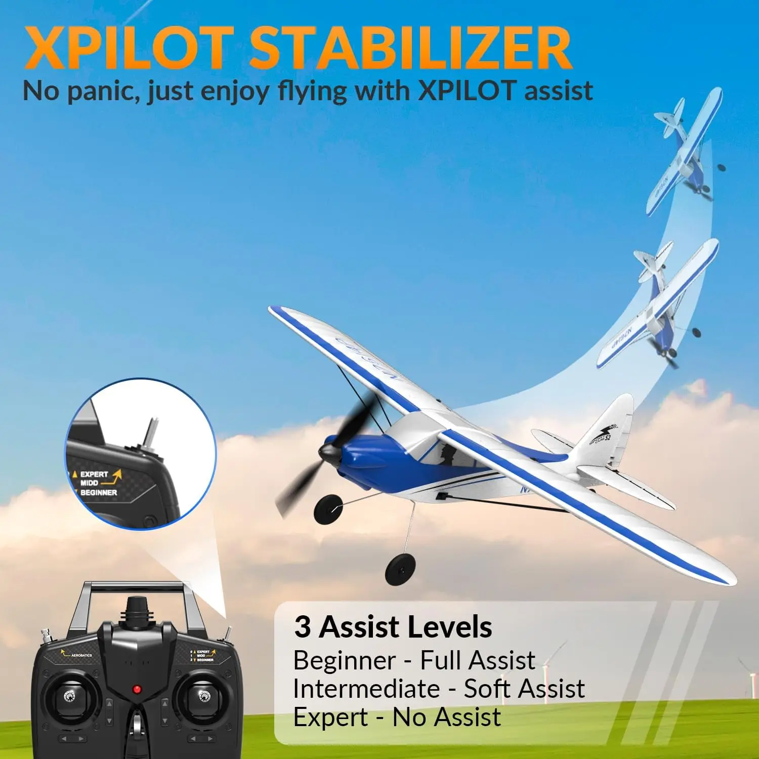 Remote Control Airplane Sport Cub 500 S2 RTF 4CH Ready to Fly for Beginners and Adults, with Gyro Stabilization System and One Key Aerobatic