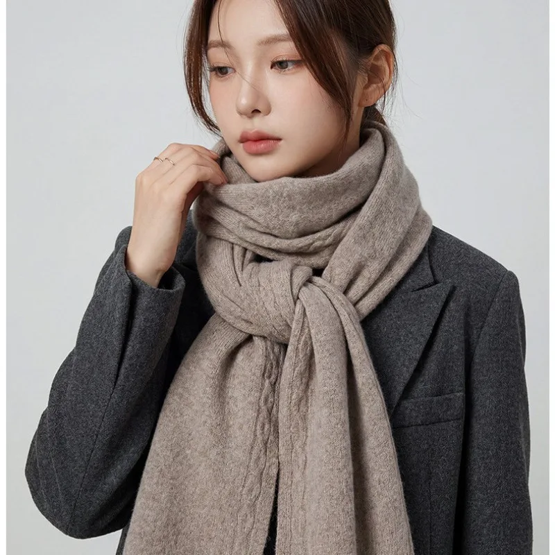 Women Pure Wool Knitted Scarf Shawl New Winter Autumn New Thick Warm Solid Color Casual Versatile Neck Warmer Wrap Scarves