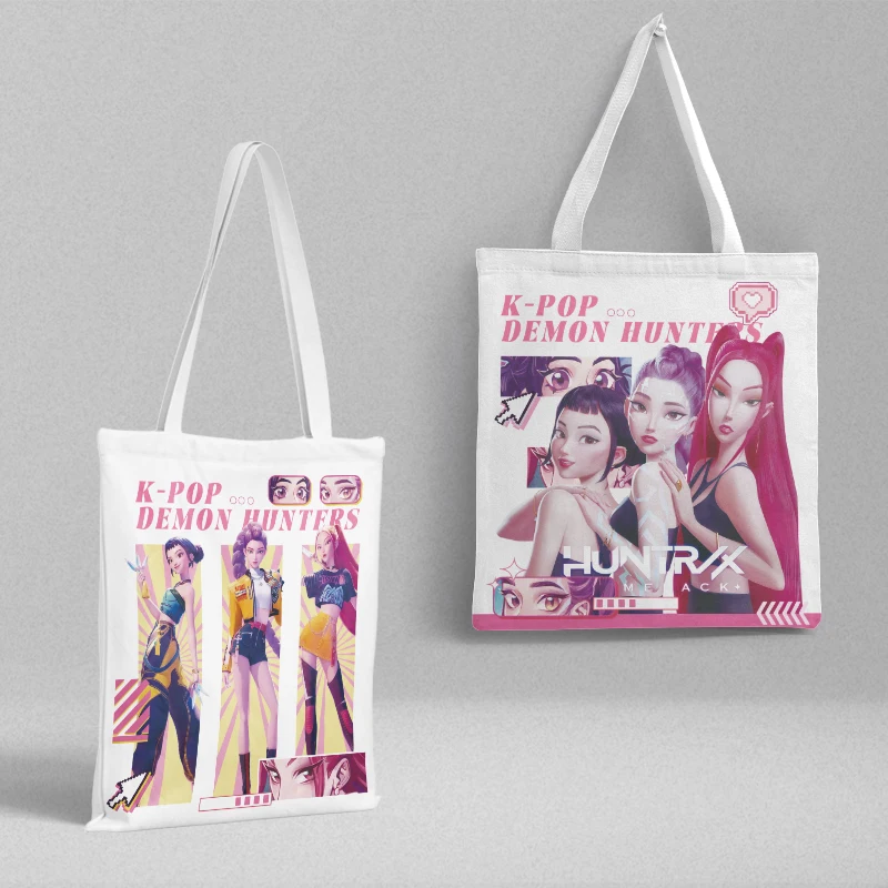 

KPop Demon Hunters Women Girl Anime Canvas Bag Cartoon Cute Handbags Fashion Storage Pouch Accessories Tote Gifts
