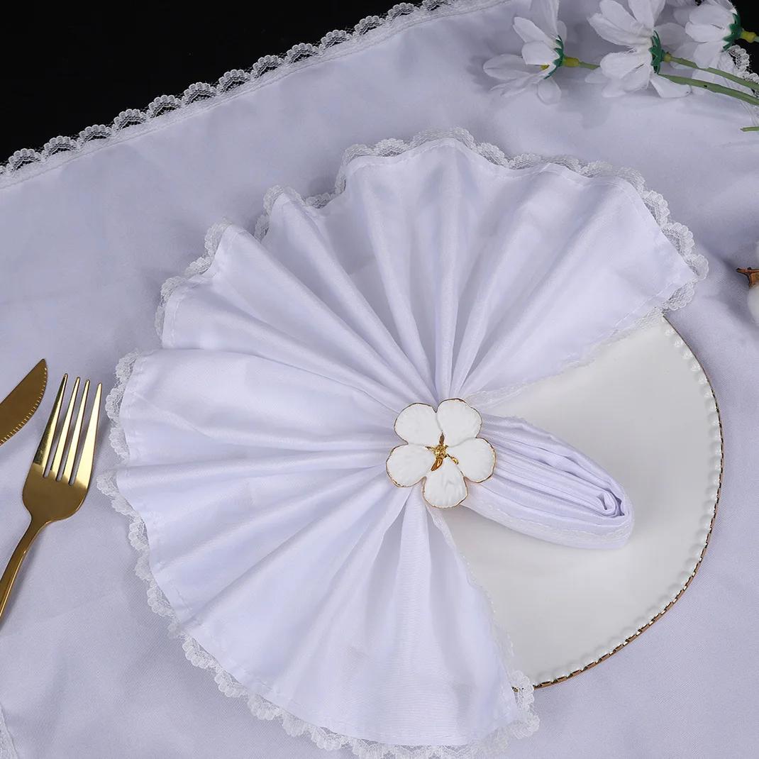 Spitzenbesetzte Polyester-Servietten Weiche Quadratische Stoff-Tischsets für Hochzeit Esstisch Party-Dekoration
