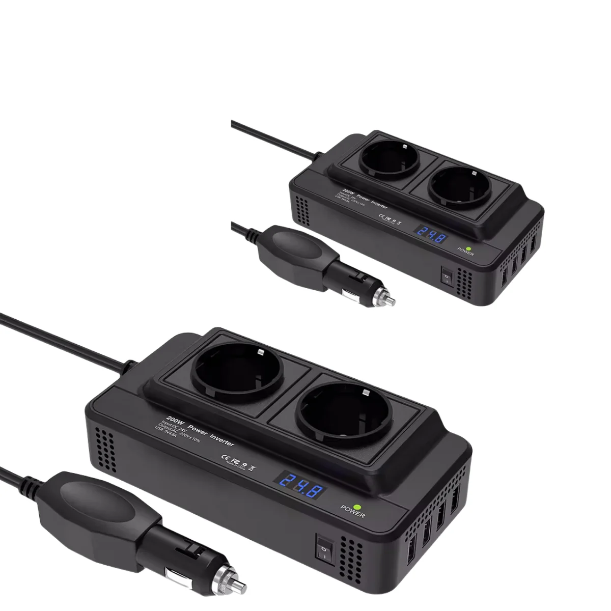 Car Power Inverter 200W DC 12V to AC 220V 4 USB Ports 400W Peak EU Socket Auto Converter Charger Cigarette Lighter Adapter