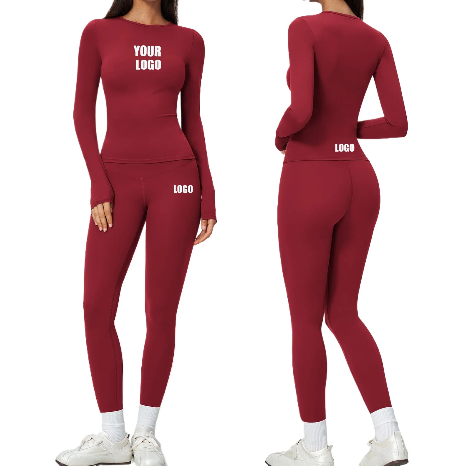 Personalized LOGO Customized Women's Tight Long Sleeve Top Sports High Waist Belly Lift Hip Yoga Clothing Fitness Two-piece Set