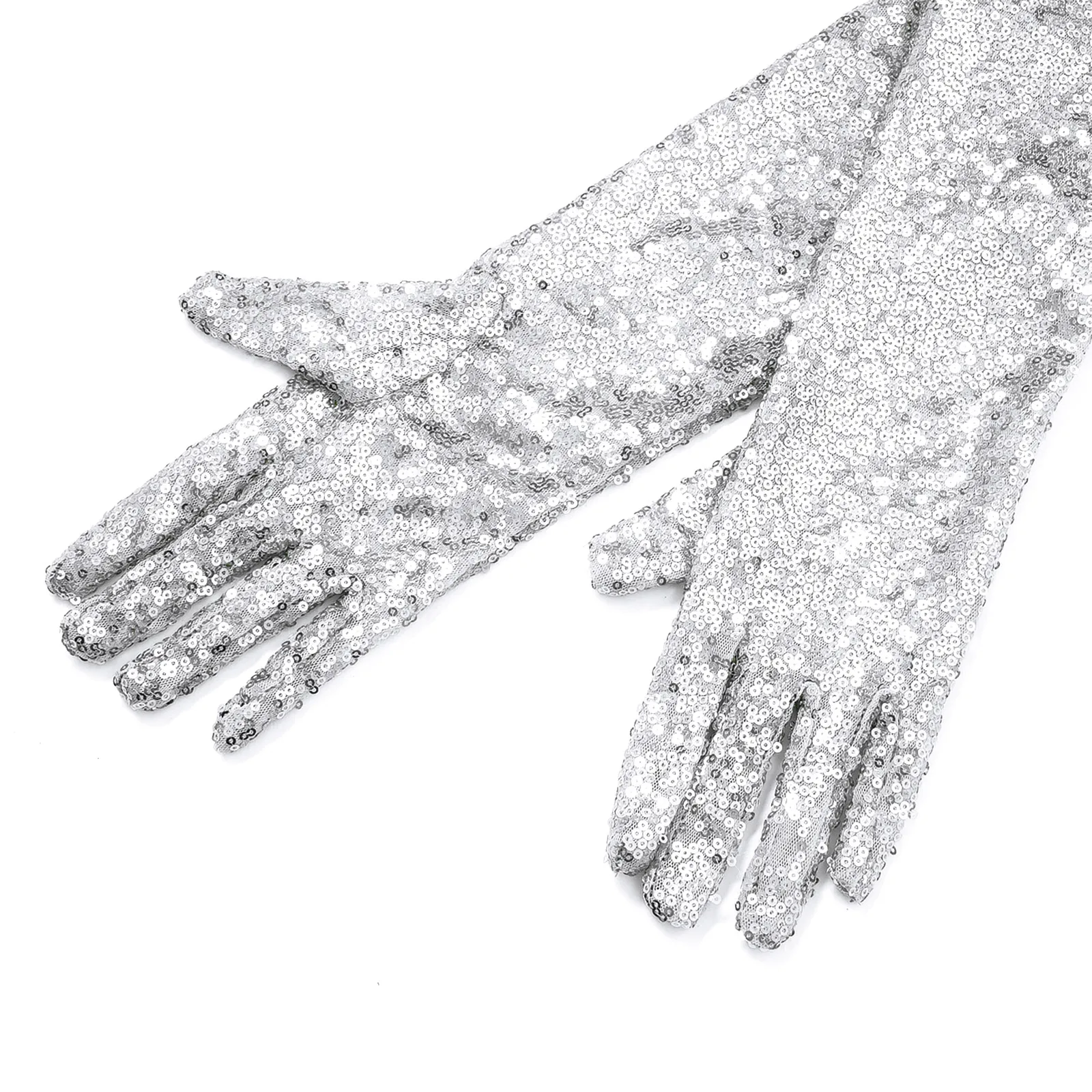 Womens 1920s Long Gloves Opera Finger Elbow Length Long Gloves Shiny Sequin Mesh Long Gloves Rave Mittens Elbow Length Vintage