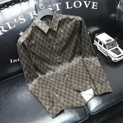 Men's trendy chessboard casual long sleeved shirt 2024 Spring and Autumn printed slim fit non ironing shirt