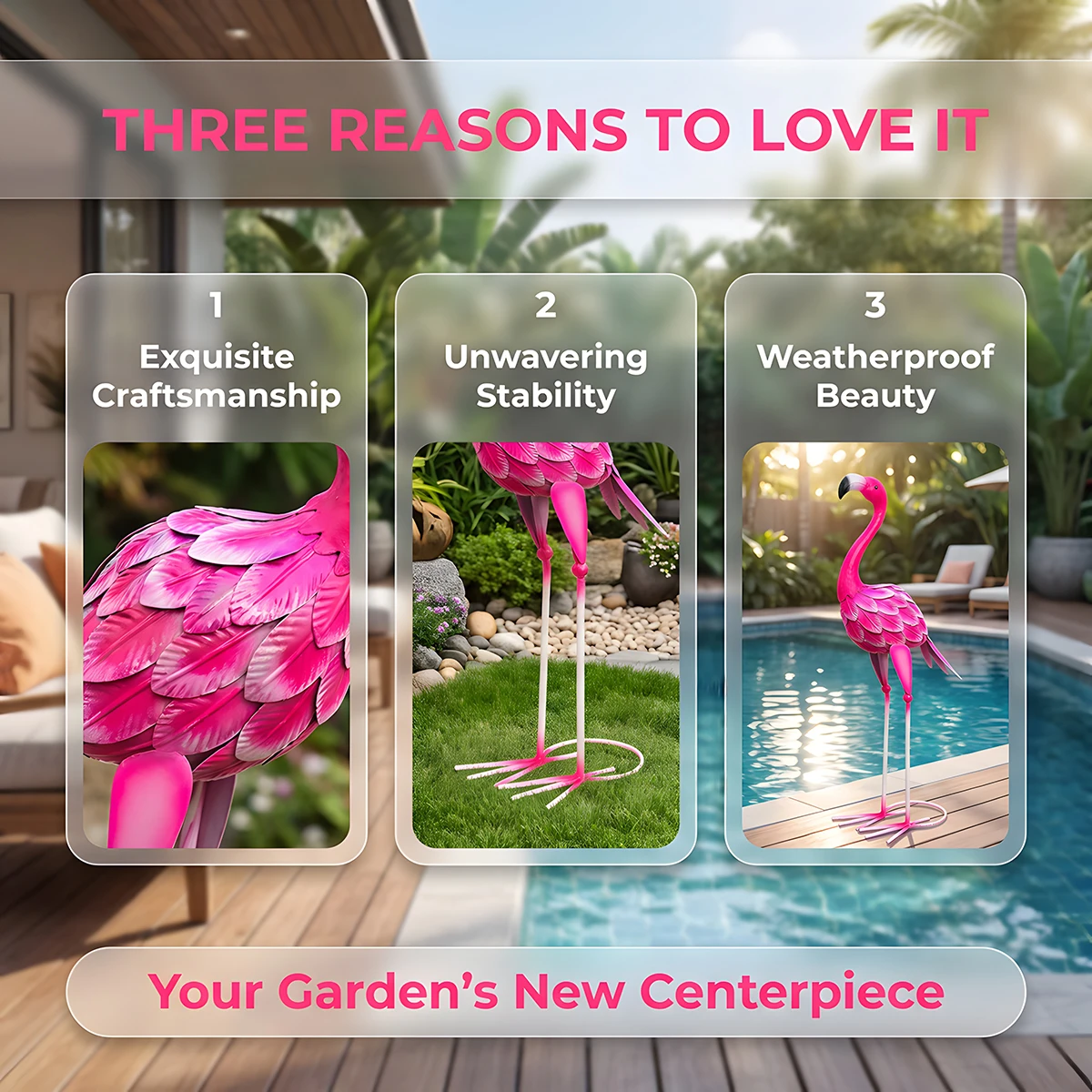 GEEYANG Large Metal Flamingo Garden Statue Outdoor Yard Patio Lawn Decor Mother's Day Wedding Gift Indoor Sculpture