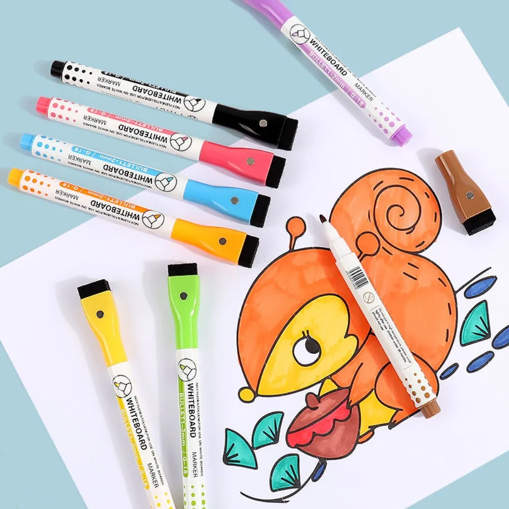 

Durable Fine Nib Colorful Whiteboard Marker Magnetic Waterborne Brush Drawing Pen Erasable Water Color Pens School White Board