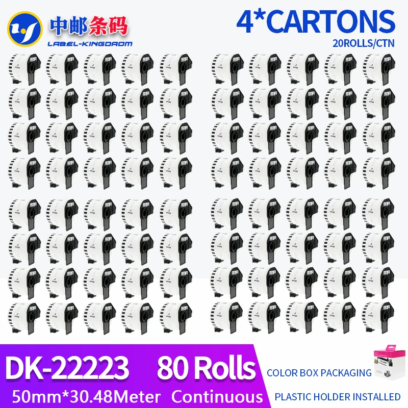 

80 Rolls Compatible DK-22223 Label 50mm*30.48M Continuous For Brother Thermal Printer QL-700/800 All Come With Plastic Holder