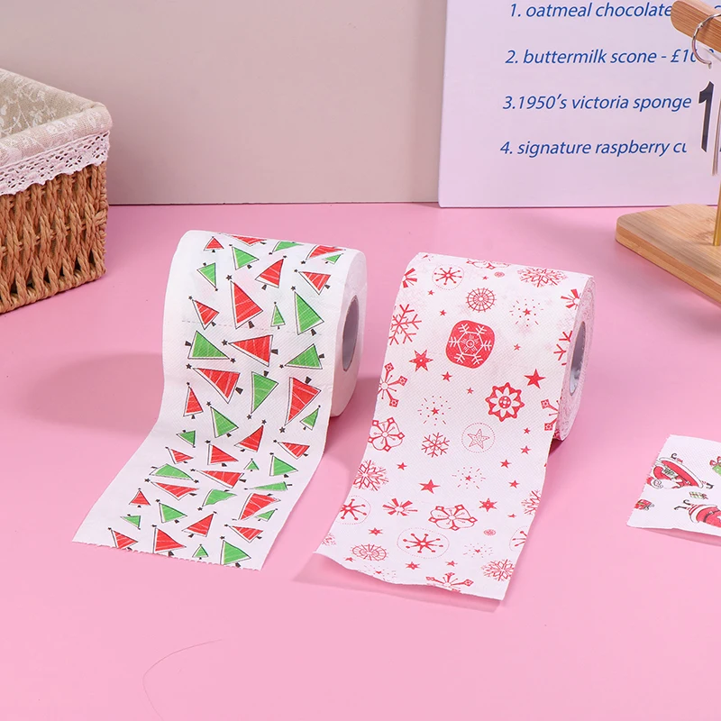 Creative Cartoon Toilet Paper Christmas Pattern Series Roll Paper Santa Claus Reindeer Hygienic Paper Rolls Funny Napkins