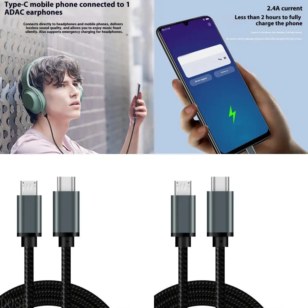 

D08B Braided USB Type C To USB 2.0 Cable 2.4A Quick Charging 480Mbps Fast Speed Data Transfer for Mobile Devices