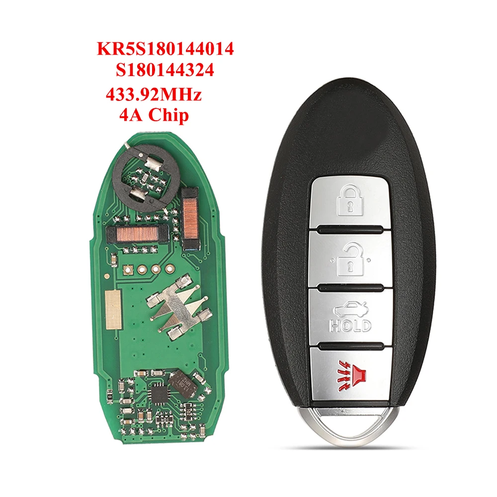 

jingyuqin New S180144324 433.92MHz 4A Smart Remote Car Key 4Buttons For Nissan Maxima Altima Teana 2016-2018 Fob KR5S180144014