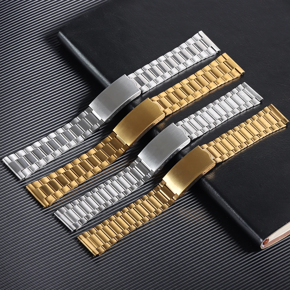 Stainless Steel Watch Band Strap 12mm 14mm 18mm 20mm for Samsung Galaxy Wacth Wrist Band Gold Metal Bracelet Folding Buckle Belt