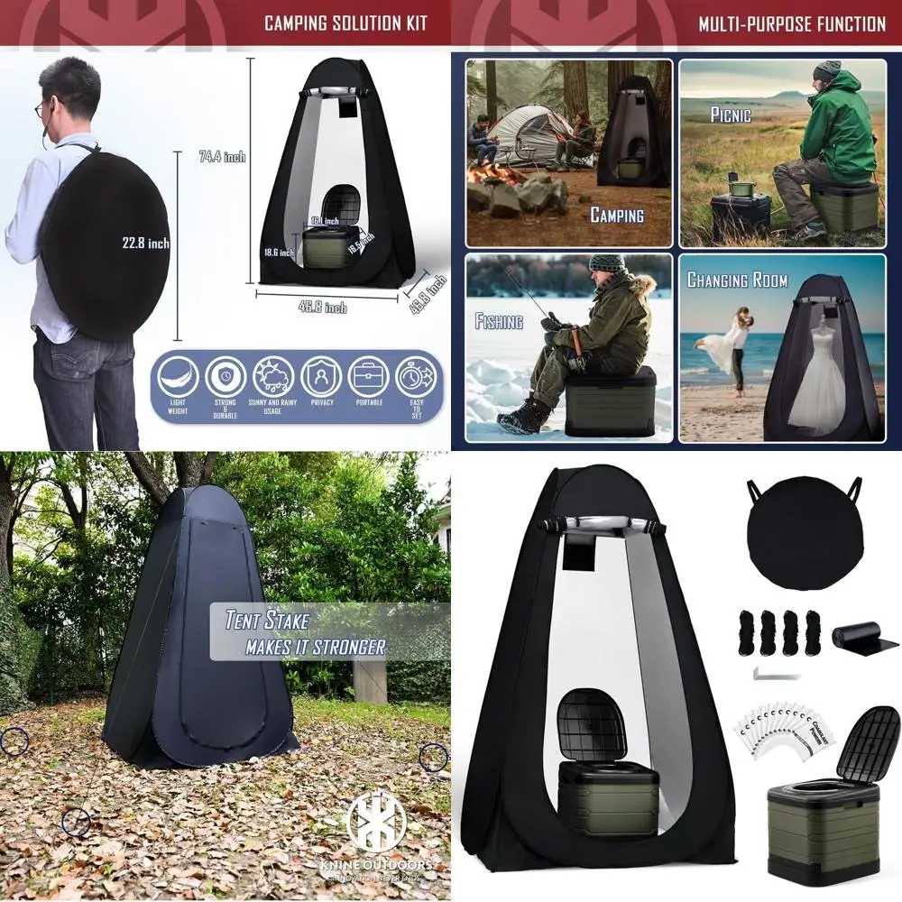 

Compact Adult Outdoor Toilet, Privacy Tent with Carry Bag, Portable Potty, Washable & Foldable for RV Camping