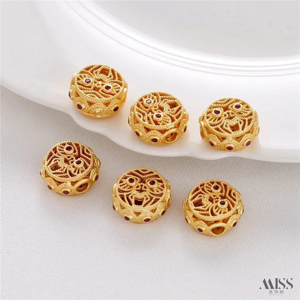 18K Matte Gold Color Retaining Zircon Round Hollow Zagiram Beaded DIY Bracelet Necklace Ornament Accessories