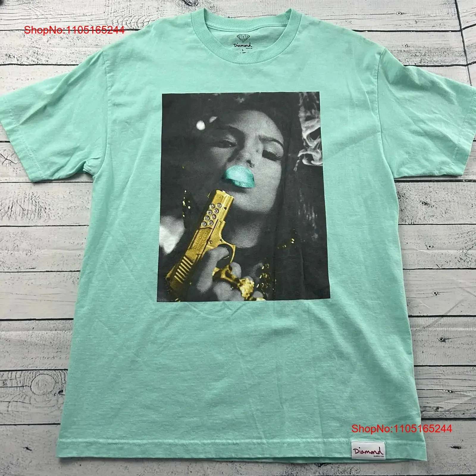 Diamond Supply Cassie Rocka Bye Baby  T Shirt Men's Large Turquoise vintage Washed Top For Everyday Wear graphic fashion