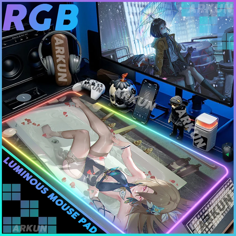 

RGB Hot Sex Kawaii Vita Fashion Honkai Impact 3rd Gaming Mouse Pad Table Computer Backlight Company Big LED 900x400 Gamer Mat