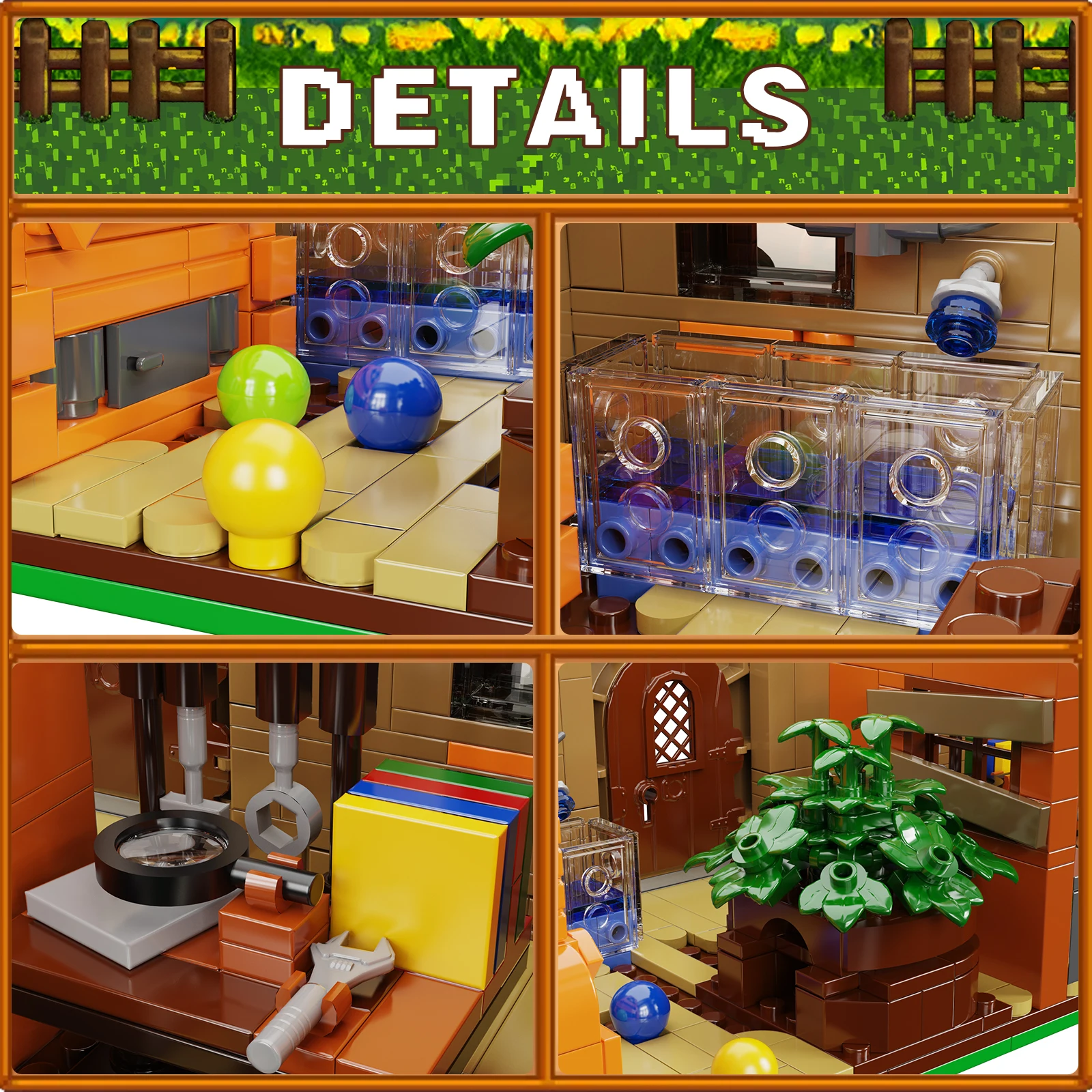 مجموعة مكعبات بناء وادي مركز المجتمع من BuildMOC Stardewed، مجموعة نماذج عرض الشارع على شكل زهرة المزرعة والدفيئة هدية للأطفال #3